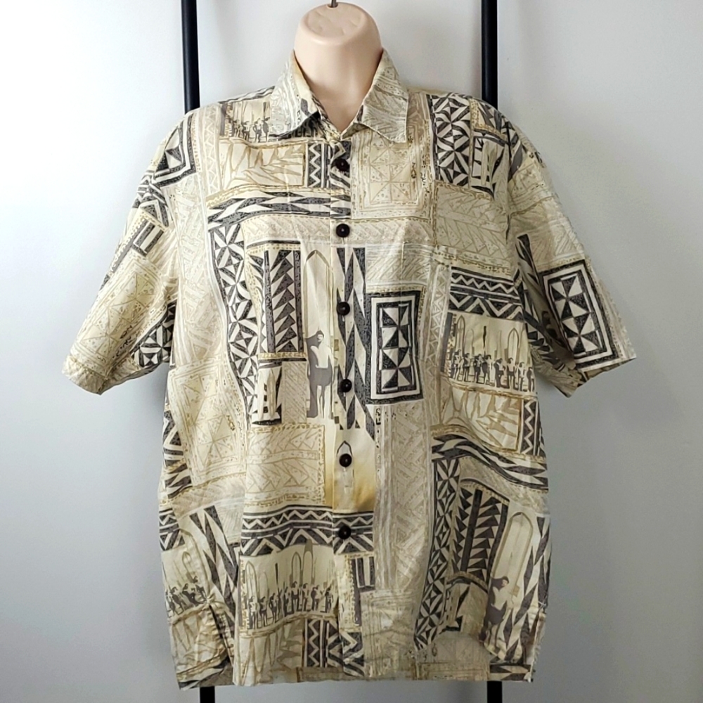 Kahala 1936 Hawaiian Surfboard Tribal Men’s Cotton Handcrafted Size L
